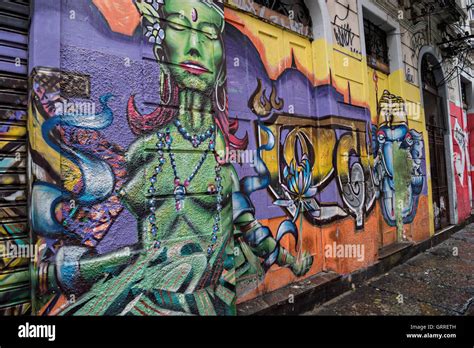 Graffiti art on a wall in the Lapa neighborhood in Rio de Janeiro ...