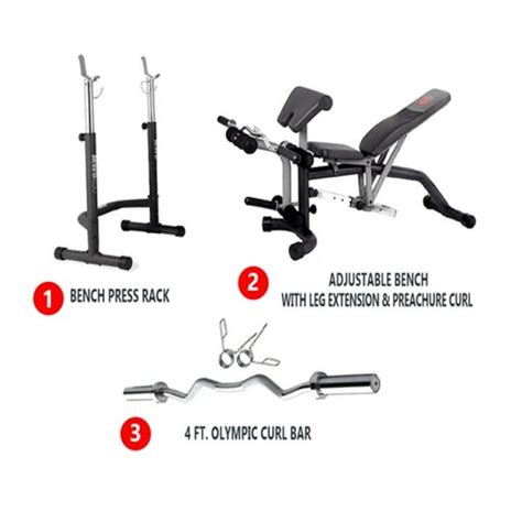 Marcy Weight Bench with Barbell Rack, Leg and Preacher Curl Extension ...