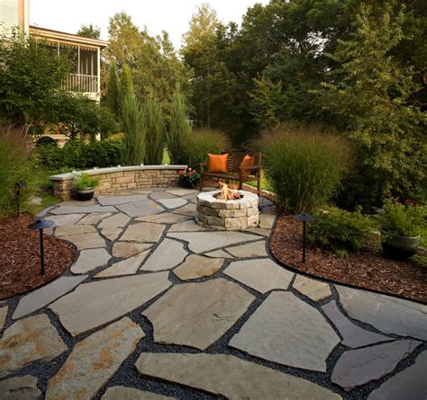 Flagstone Patio and Natural Stone Fire Pit - Traditional - Patio ...