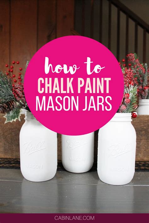 three mason jars with the words how to chalk paint mason jars in pink and white