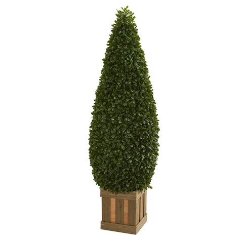 5’ Boxwood Cone Topiary Artificial Tree with Decorative Planter ...