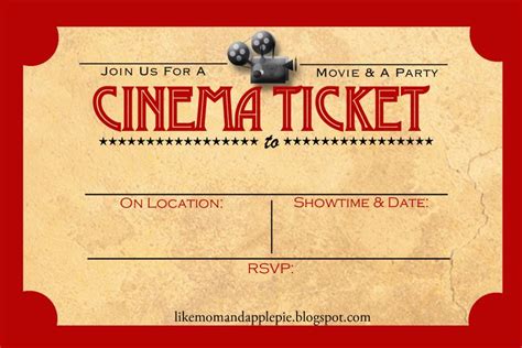 Cinema Ticket | Movie party invitations, Movie ticket invitations ...