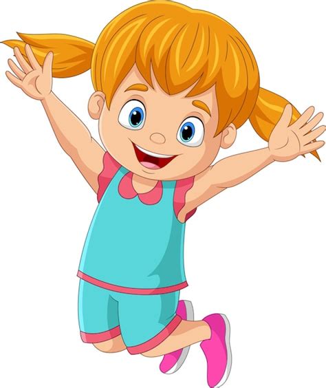 Premium Vector | Cartoon happy little girl jumping