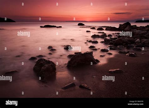 Dusk scene from Kalamitsi beach near Kardamili in the Peloponnese Stock ...