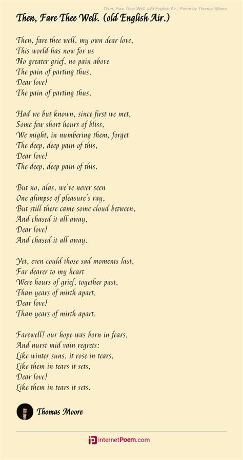 Then, Fare Thee Well. (old English Air.) Poem by Thomas Moore