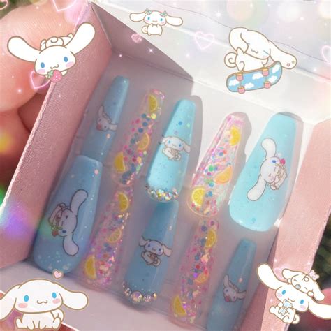 Kawaii Cinnamoroll press on glue on nails | Etsy in 2021 | Glue on ...