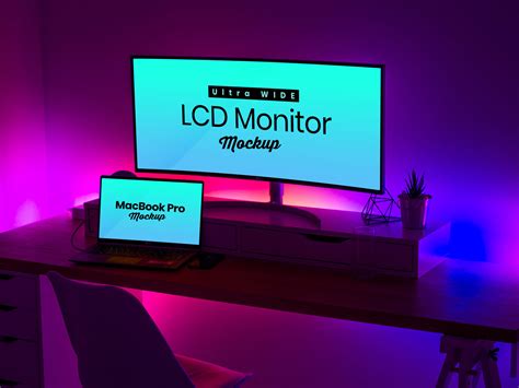 Free Ultra Wide Screen LCD Monitor & MacBook Pro Mockup – FreeMockup.net