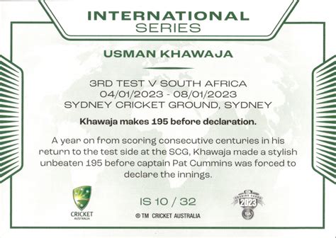 2023-24 Cricket Luxe International Series - IS 10 - Usman Khawaja ...