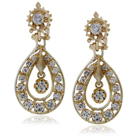 14kt Yellow Gold Round Cut Diamond Dangle Earrings