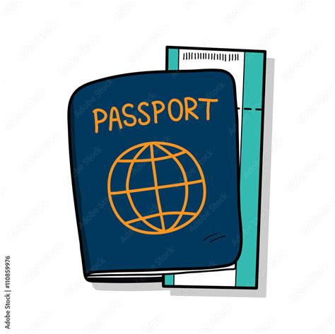 Passport, a hand drawn vector illustration of a passport and a plane ...