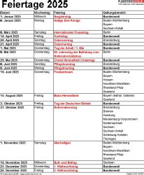 Feiertage 2025 in Deutschland mit druckbaren Vorlagen