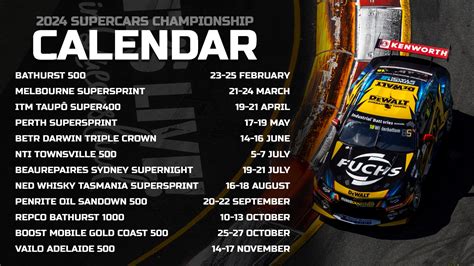 2024 V8 Supercars Calendar - Katey Juieta