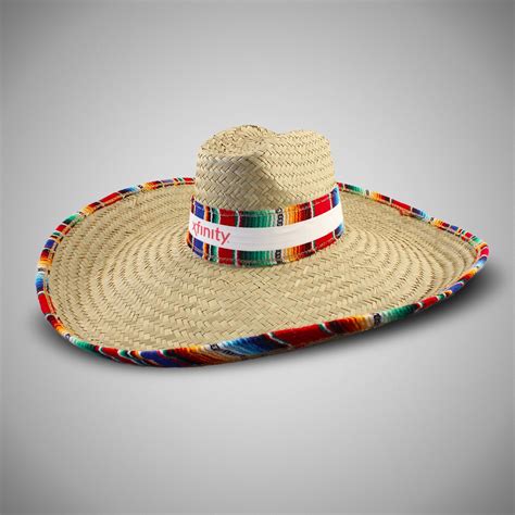 Giant Natural Straw Sombrero with Serape Trim (Imprintable Bands Available) - Imprintable - Hats