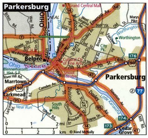 Parkersburg city road map for truck drivers area town toll free highways map - USA