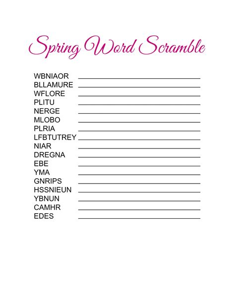 Large Print Word Scramble Printable