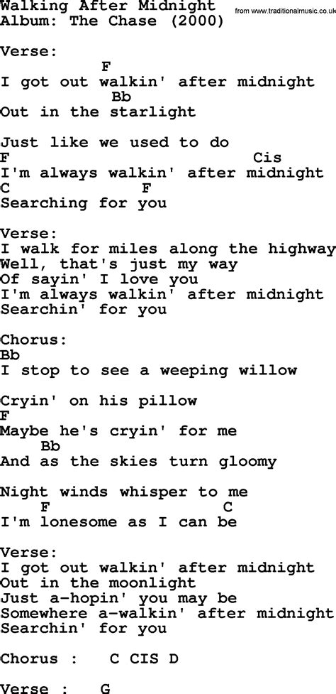 Garth Brooks song: Walking After Midnight, lyrics and chords | Walking ...