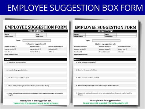 Formulario de buzón de sugerencias de empleados / Tarjetas de buzón de ...