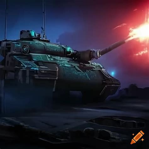Image of a futuristic tank firing a laser beam on Craiyon