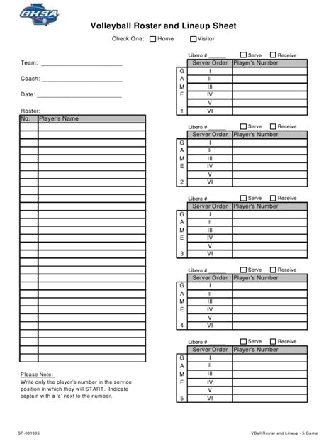 Volleyball Roster and Lineup Sheet Template - Ghsa Download Printable PDF | Templateroller ...