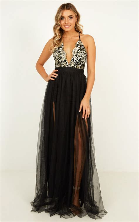 Vision Of Beauty Maxi Dress In Black Glitter | Showpo