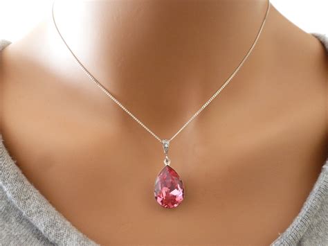 Hot Pink Necklace Swarovski Pink Crystal Necklace Sterling