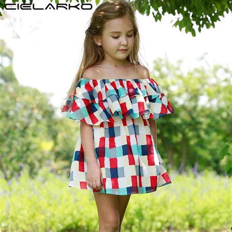 Cielarko Fashion Girls Dress Off Shoulder Cotton Kids Summer Dresses ...