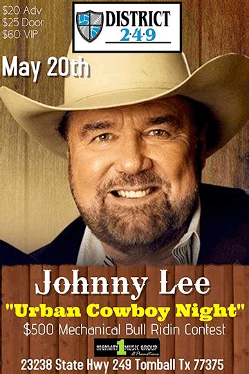 Johnny Lee - Urban Cowboy Night at 2.4.9 | District 249 | Outhouse Tickets