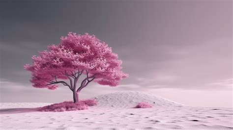 A Solitary Ancient Tree In A Pink Monochromatic Setting Background, A 3d Rendered Backdrop ...