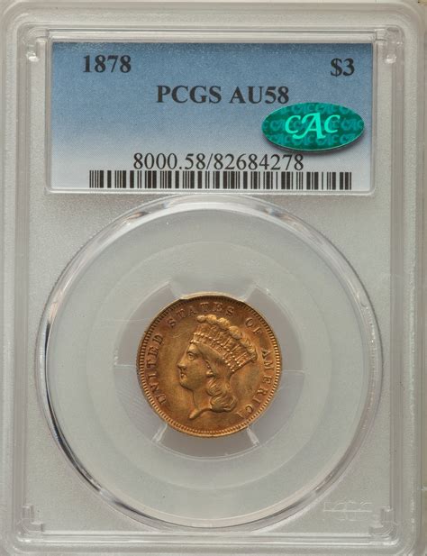 DEAL! RARE! Gold $3 United States 1878 AU-58 PCGS CAC Approved - Coin ...