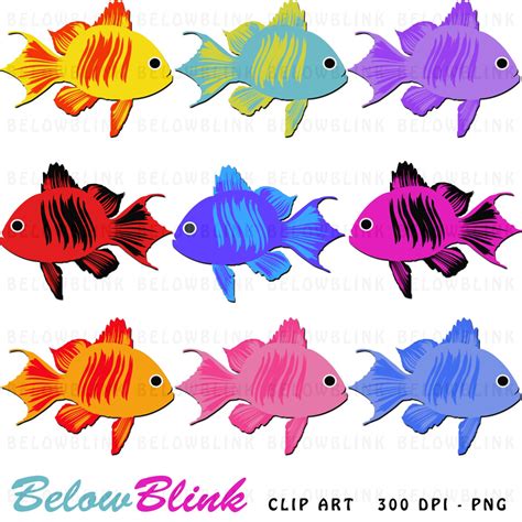 Cute Colorful Fish Clipart Clip Art Digital Scrapbooking | Etsy