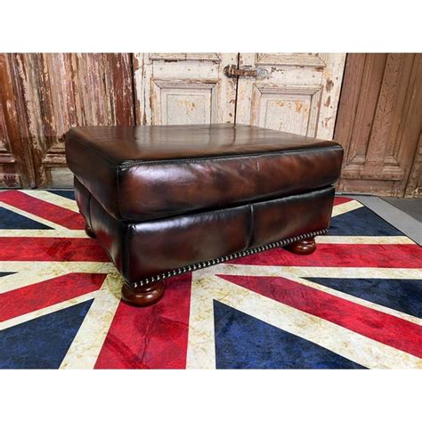 * Contemporary Leather Ottoman Footstool, Brown | Chairish