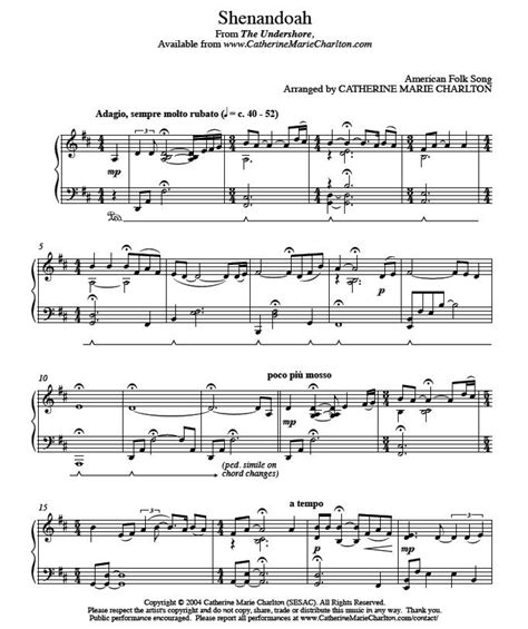 Piano Sheet Music for "Shenandoah" | Catherine Marie Charlton