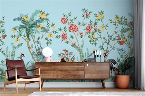 Colorful Floral Wallpaper Living Room Wall Mural Peel and - Etsy