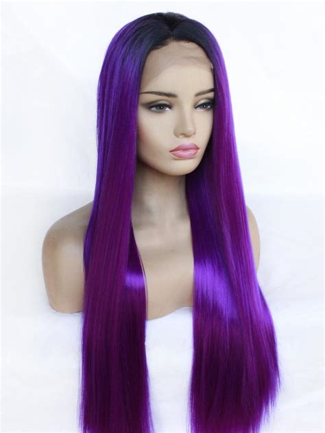 Mysterious Gradient Mixed Purple Long Straight Lace Front Wig - Synthetic Wigs - BabalaHair