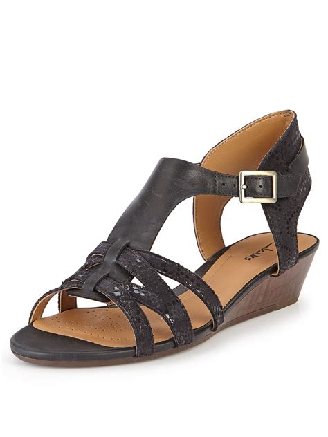 Clarks Playful Club Low Wedge Sandals in Black (black_combi) | Lyst