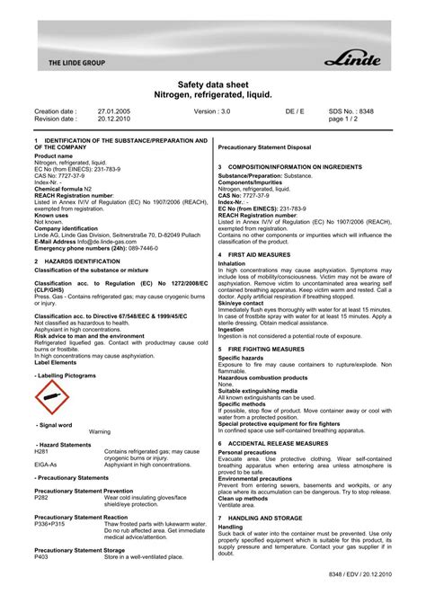 Safety data sheet Nitrogen, refrigerated, liquid. - Linde Gas