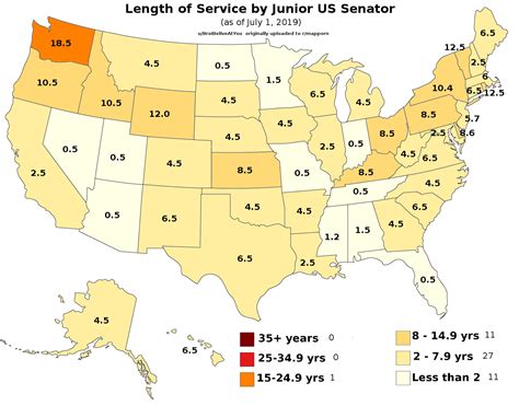 How long each Junior US Senator has been in office. : r/MapPorn