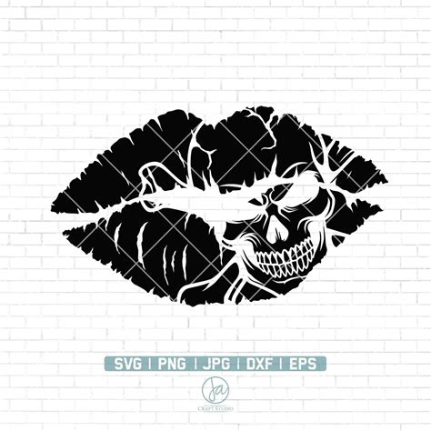 a black and white image of a skull on a brick wall, with the words svg