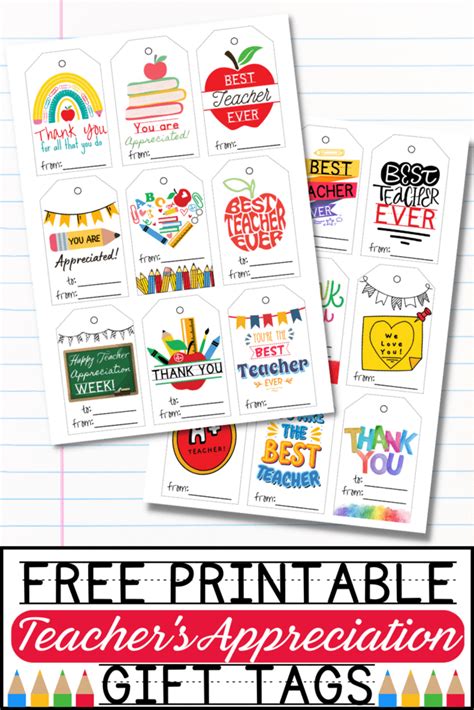 20 Free Printable Teacher Appreciation Tags - Prudent Penny Pincher