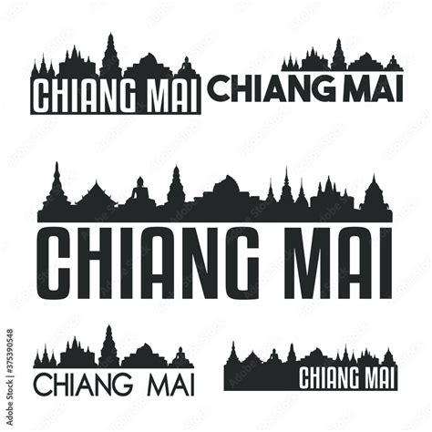 Chiang Mai Thailand Flat Icon Skyline Vector Silhouette Design Set logo ...