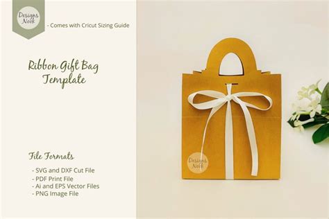 Ribbon Gift Bag Template, Shopping Bag SVG, Gift Box SVG