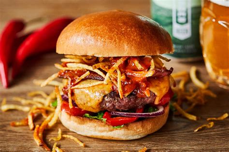 Chilli Burger with Bacon, Cheese & Jalapeño Relish | Honest Burgers