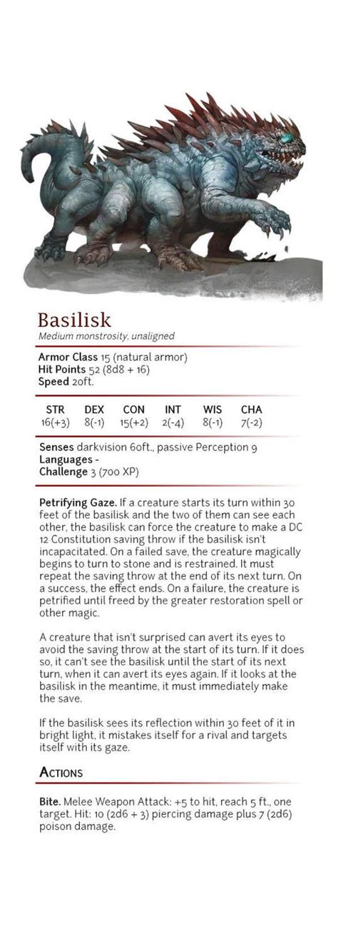 Basilisk - CR 3 by dizman Dungeons And Dragons Classes, Dungeons And ...