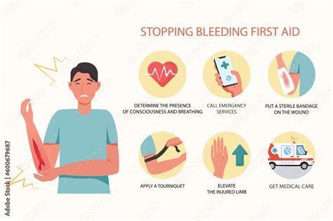 Stopping bleeding first aid medical examination concept with people ...