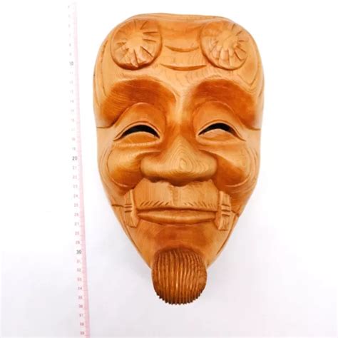JAPANESE WOODEN OKINA Mask Vintage NOH Old Man Wooden Box Interior ...