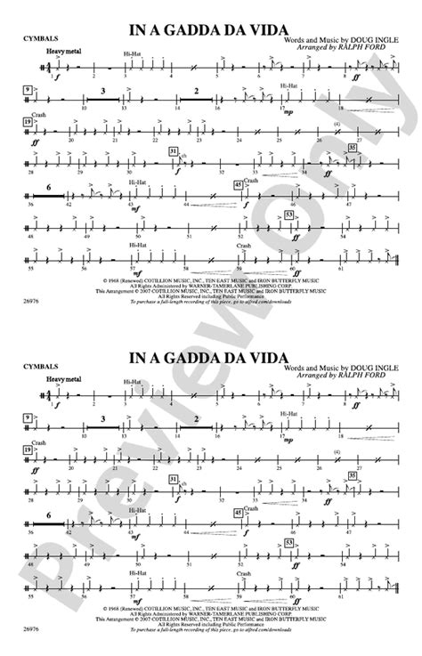 In A Gadda Da Vida: Cymbals: Cymbals Part - Digital Sheet Music Download