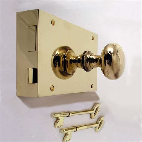 7" Plain Rim Lock, Right Hand, Polished Brass Unlacquered - Broughtons Lighting & Ironmongery