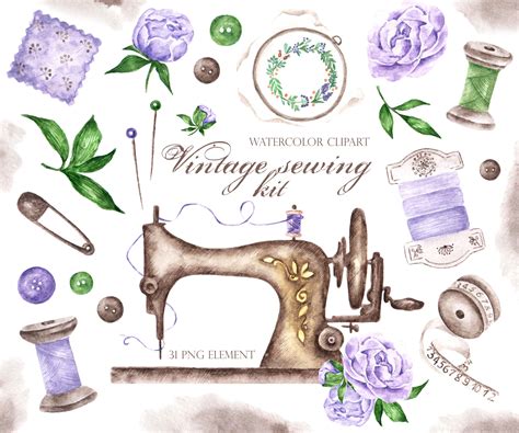 Watercolor clipart Sewing kit. PNG format. Sewing machine clipart. By ...