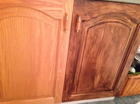 Old oak cabinet on left and stained with Minwax gel stain, color chestnut | Painting oak ...