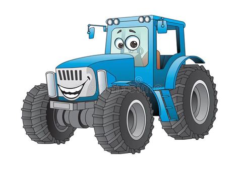 Blue cartoon tractor stock illustration. Illustration of comic ...